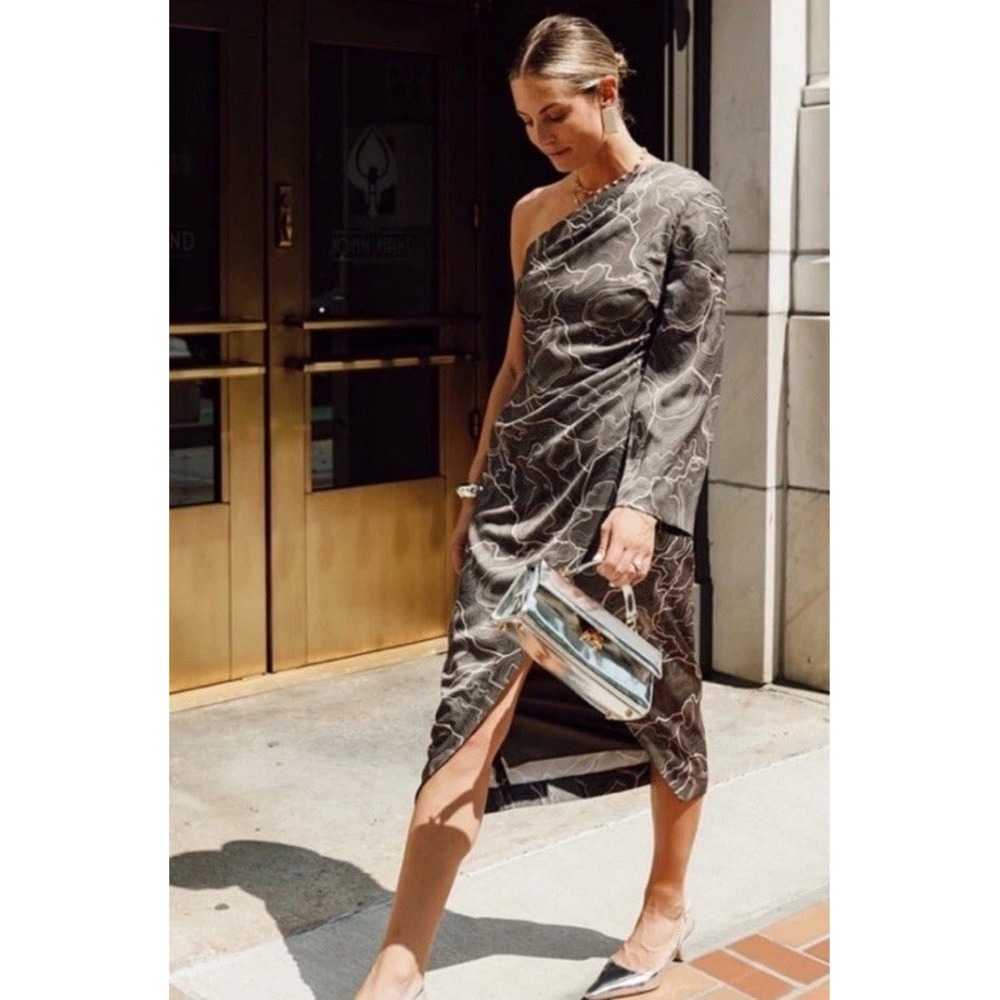 ANTONIO MELANI x ELIZABETH DAMRICH MONROE DRESS ONE SHOULDER ABSTRACT GREEN W12